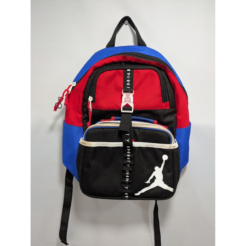 Youth Jordan Red Blue Black 2 Strap School Gym Zip Around Casual Backpack